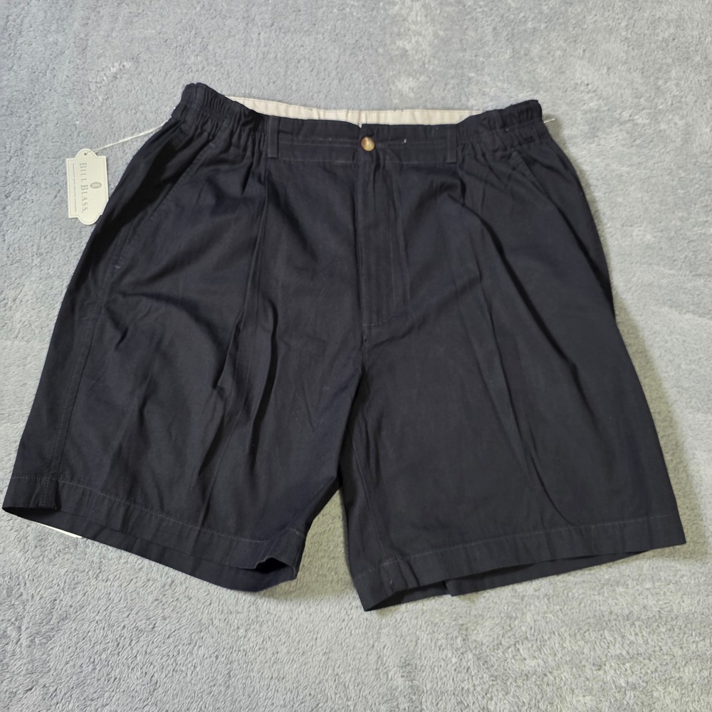 Bill Blass Mens 36 Shorts Navy Blue Pleated Cotton Elastic Waist Casual NWT